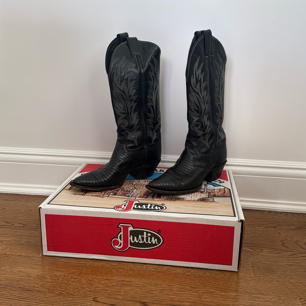 Justin Black Iguana Lizard Cowboy Boots